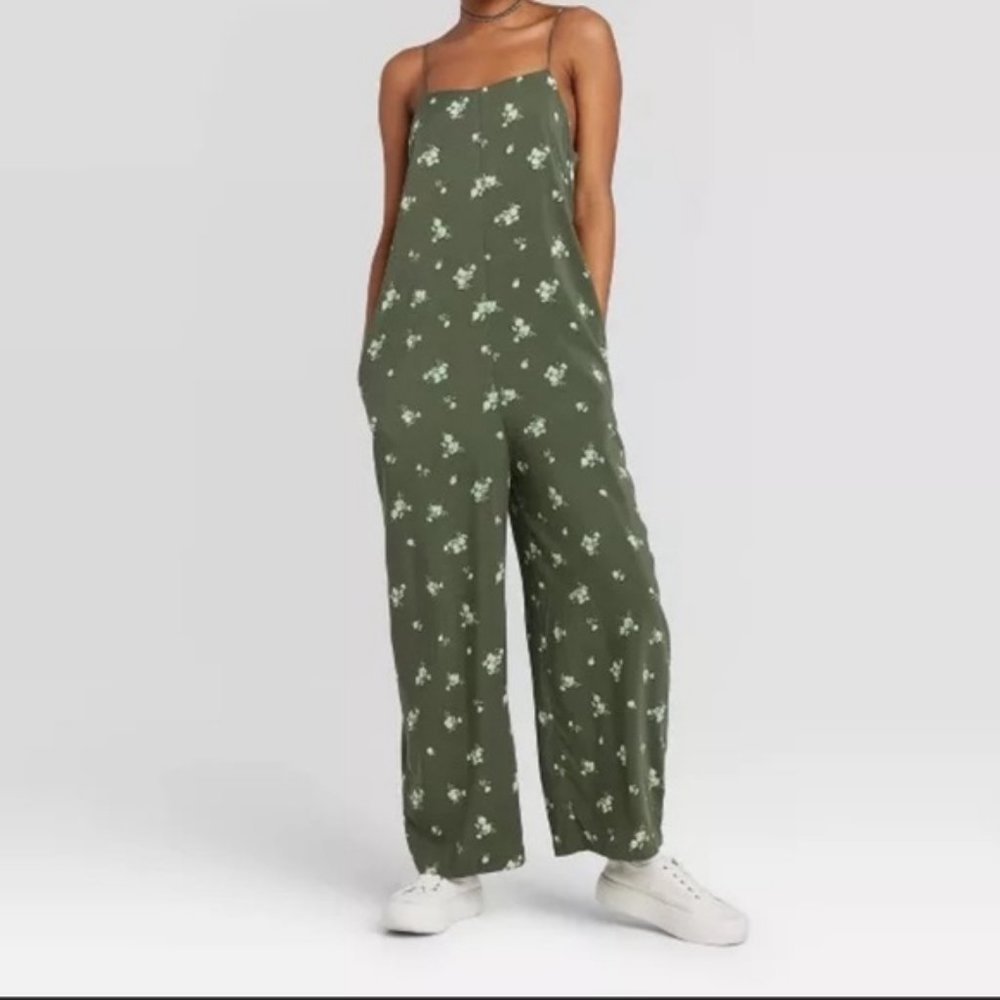 NWT Wild Fable wide leg olive floral jumpsuit XXL